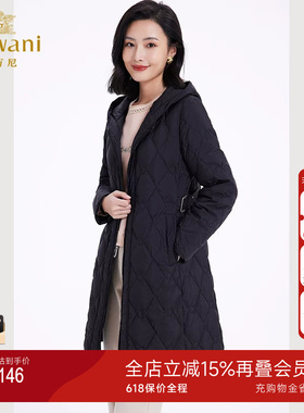 乔万尼白鸭绒羽绒服商场同款格纹中长款收腰设计EF4T185