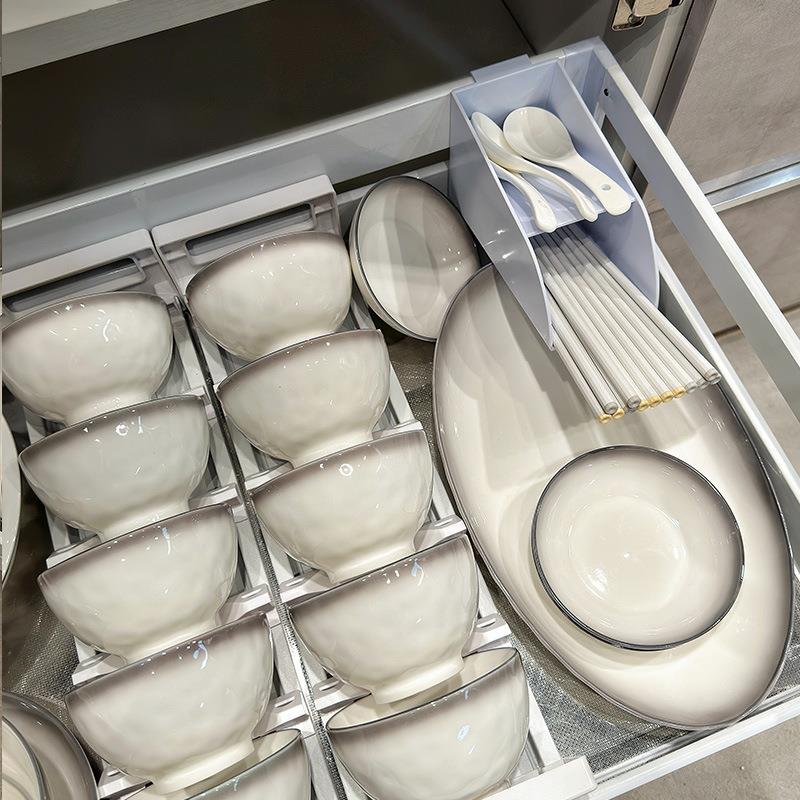 渐变灰碗碟套装家用釉下彩加厚陶瓷餐具吃饭的碗高级感盘子碗厨具