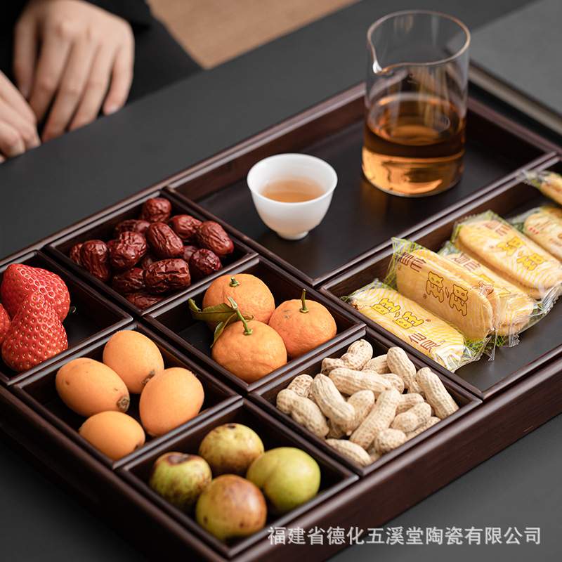 竹质茶盘上菜托盘实用水果盘复古分格小果盘下午茶分格收纳茶点盘