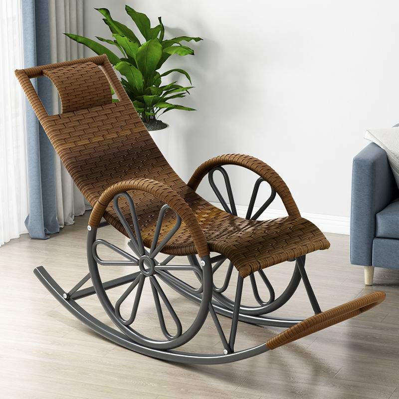 外贸秋冬摇椅加坐垫家用仿藤编老人逍遥椅跨境午睡可躺创意摇摇椅