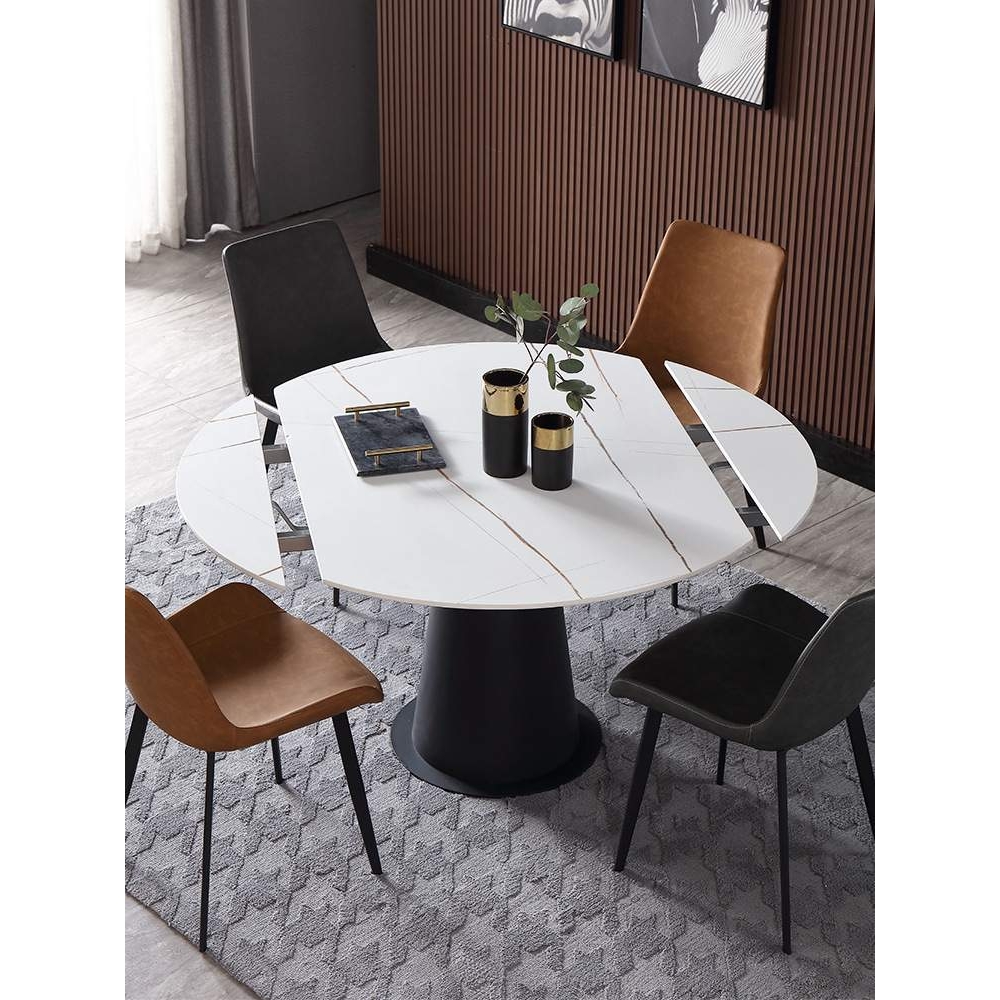 意式极简岩板餐桌伸缩旋转家用小户型方变圆折叠多功能轻奢餐台椅