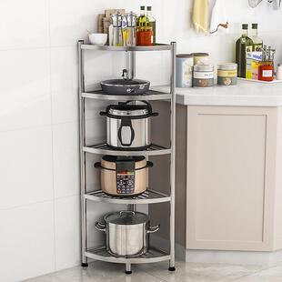 厨房放锅架灶台不锈钢墙边置物架落地多功能桌面三角锅具储物收纳