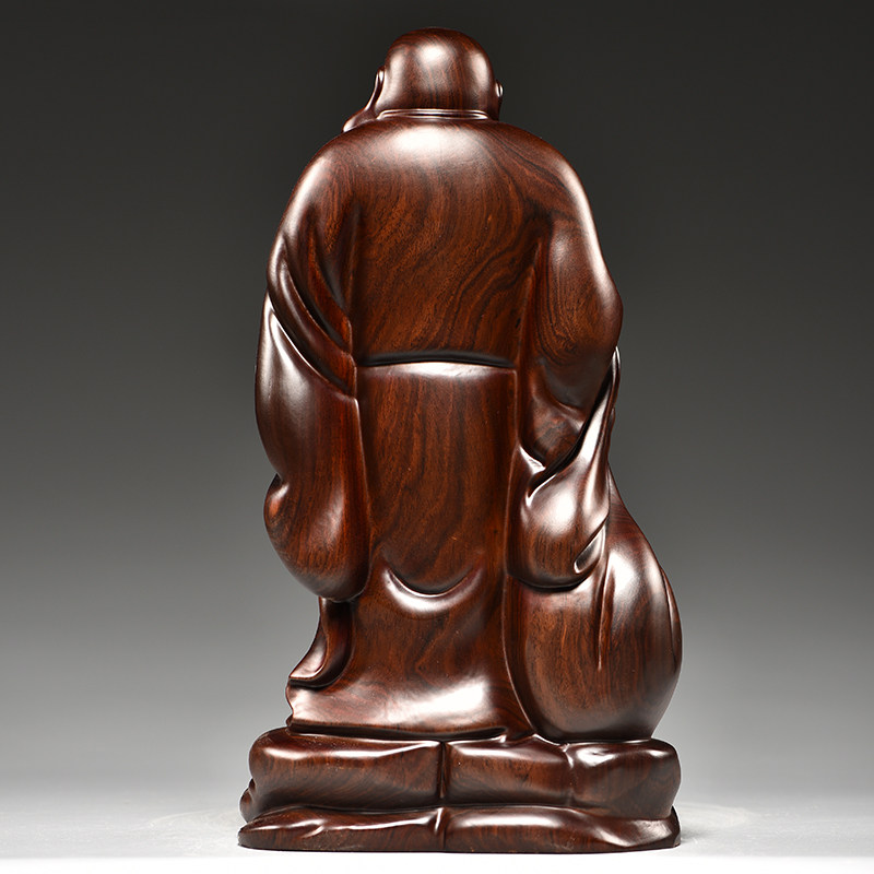 黑檀木雕刻弥勒佛像摆件布袋大肚笑佛家居客厅装饰红木工艺品送礼