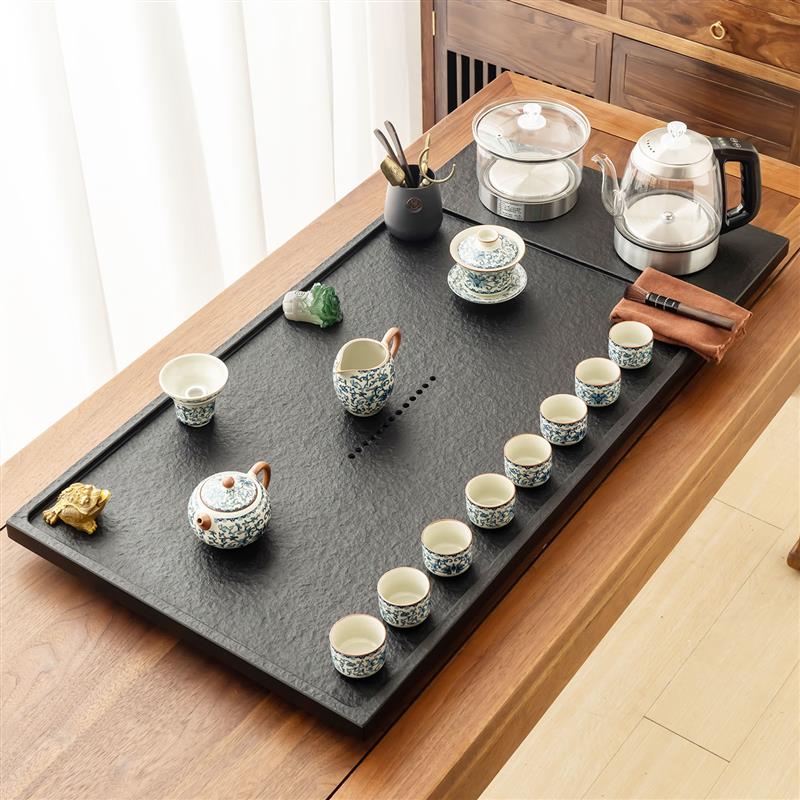 天然乌金石茶盘茶具套装自动电器烧水一体石头茶台家用轻奢电磁炉