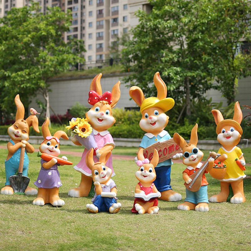 户外卡通兔子雕塑玻璃钢园林景观幼儿园花园庭院草坪动物装饰摆件