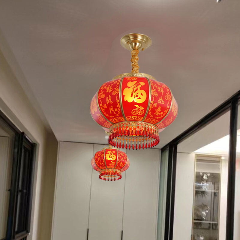 全铜灯笼大红色乔迁户外防水太阳能福字别墅大门口阳台闽南天公吊
