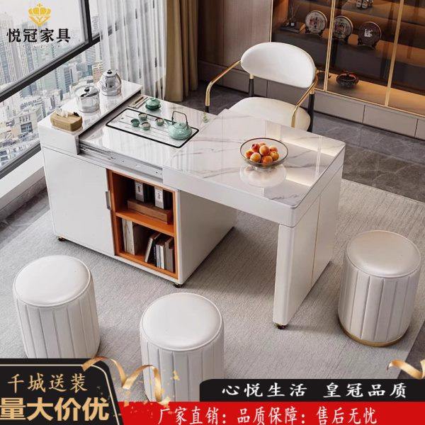 可移动伸缩茶台家用阳台小型茶车烧水壶一体奶油风岩板茶桌椅组合,商业/办公家具,茶台/茶桌,淘宝优惠券,粉丝福利购,淘宝优惠卷