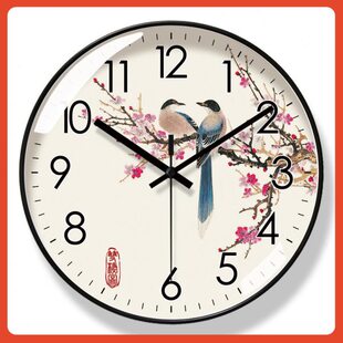 ??6328国风花鸟挂钟客厅钟表时尚新中式时钟静音扫秒石英钟