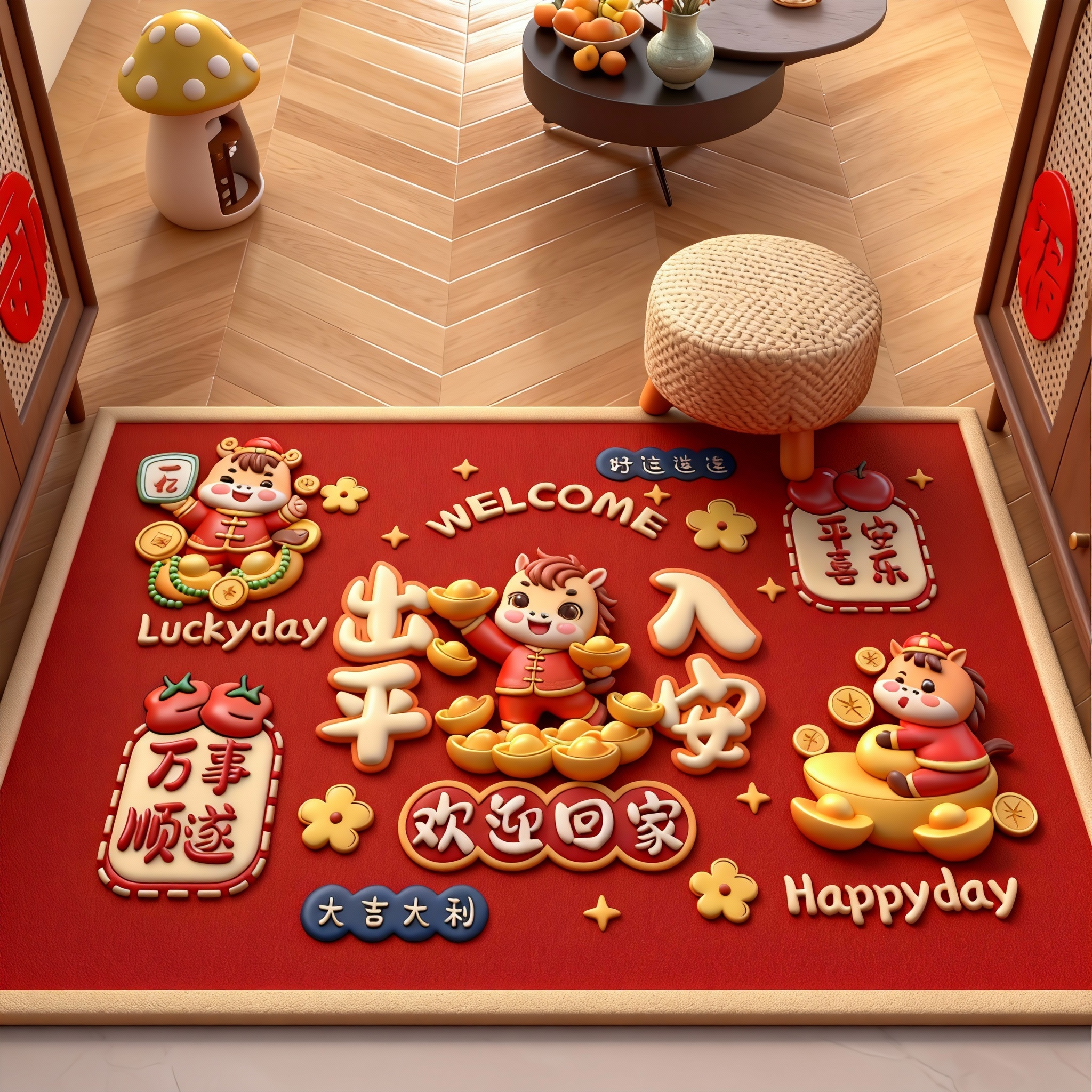 马年新年水晶绒居家地垫入户门垫耐脏耐磨易打理防滑速干吸水垫,居家布艺,入户地垫,淘宝优惠券,粉丝福利购,淘宝优惠卷