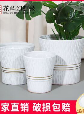 陶瓷花盆家用客厅桌面落地绿萝兰花虎皮兰欧式轻奢种树绿植送托盘