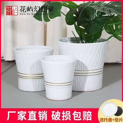 陶瓷花盆家用客厅桌面落地绿萝兰花虎皮兰欧式轻奢种树绿植送托盘