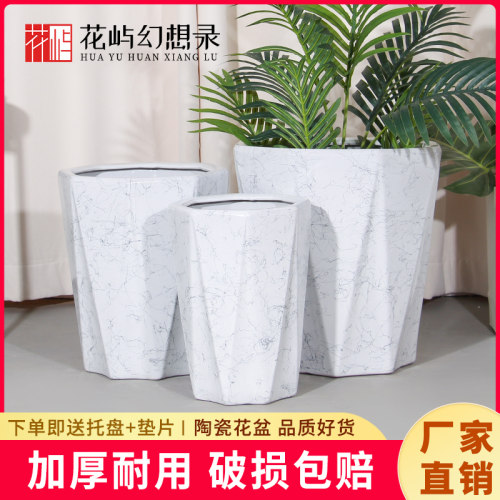 陶瓷大花盆白色花纹高雅轻奢大厅家用中式发
