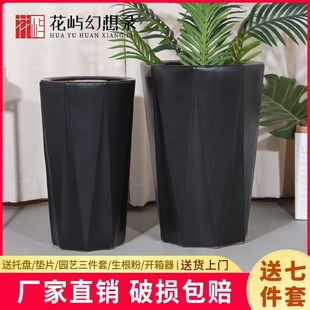 发财树散尾葵户外盆 八方立体陶瓷超大号花盆家用客厅阳台落地高款