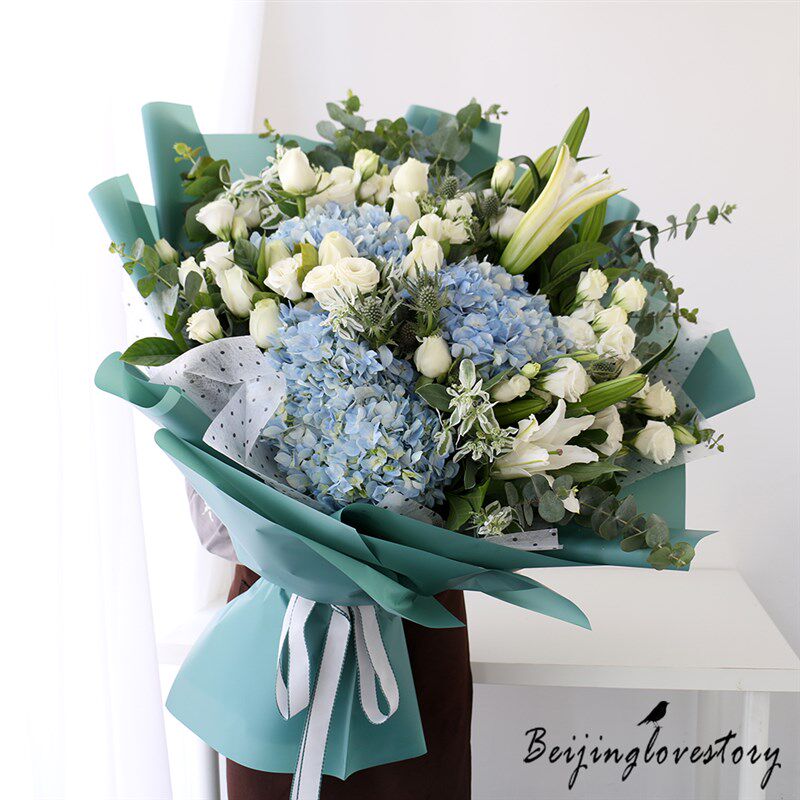 北京天津同城生日鲜花速递香水粉白百合泡泡玫瑰花店配送混搭花束