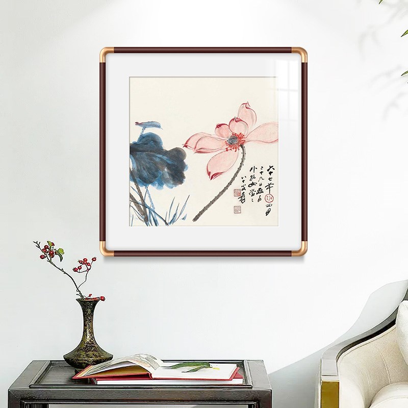 斗方张大千荷花图国画花鸟画新中式玄关挂画饭店餐厅画走廊装饰画