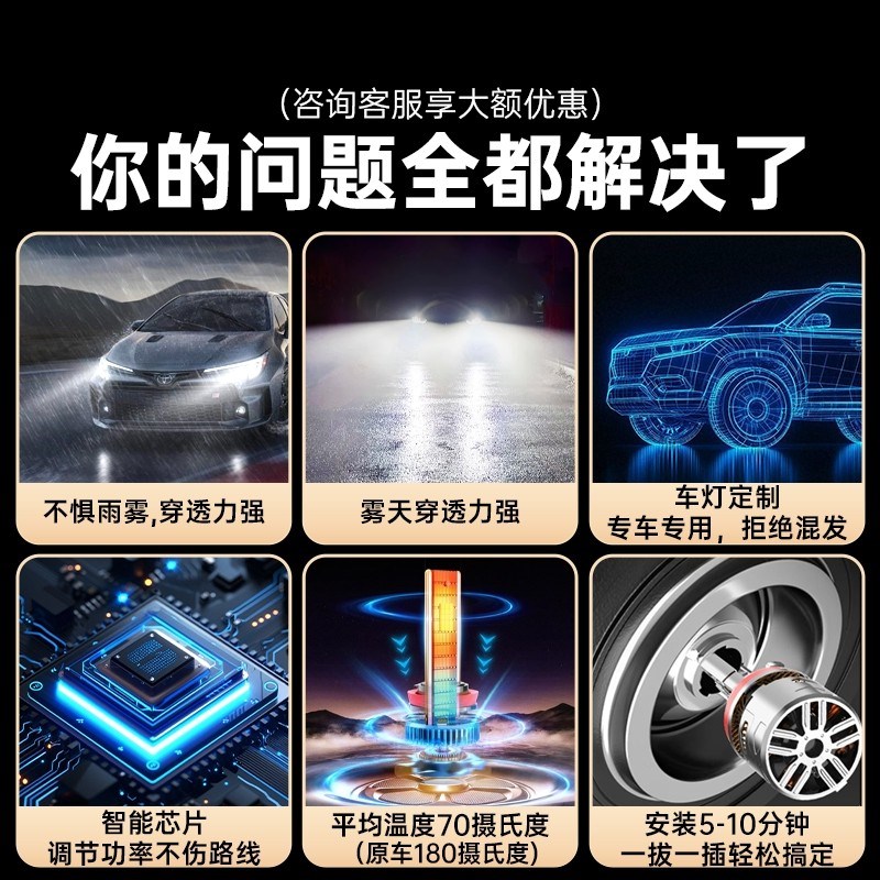 适用于福特新世代经典新全顺激光汽车led前大灯近光远光车灯灯泡