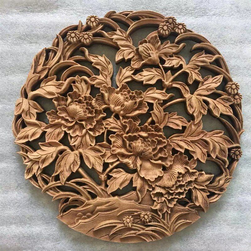 整木古风富贵牡丹双龙戏珠 龙凤吉祥九龙戏珠东阳木雕摆件带底座