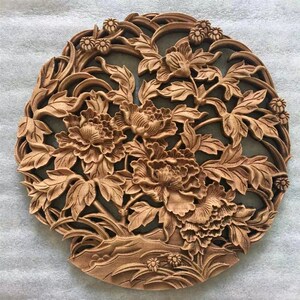 整木古风富贵牡丹双龙戏珠 龙凤吉祥九龙戏珠东阳木雕摆件带底座