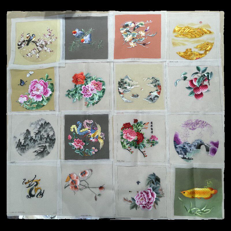 精品20CM手工苏绣片布真丝绸缎成品双面画心芯圆方形团扇子包diy