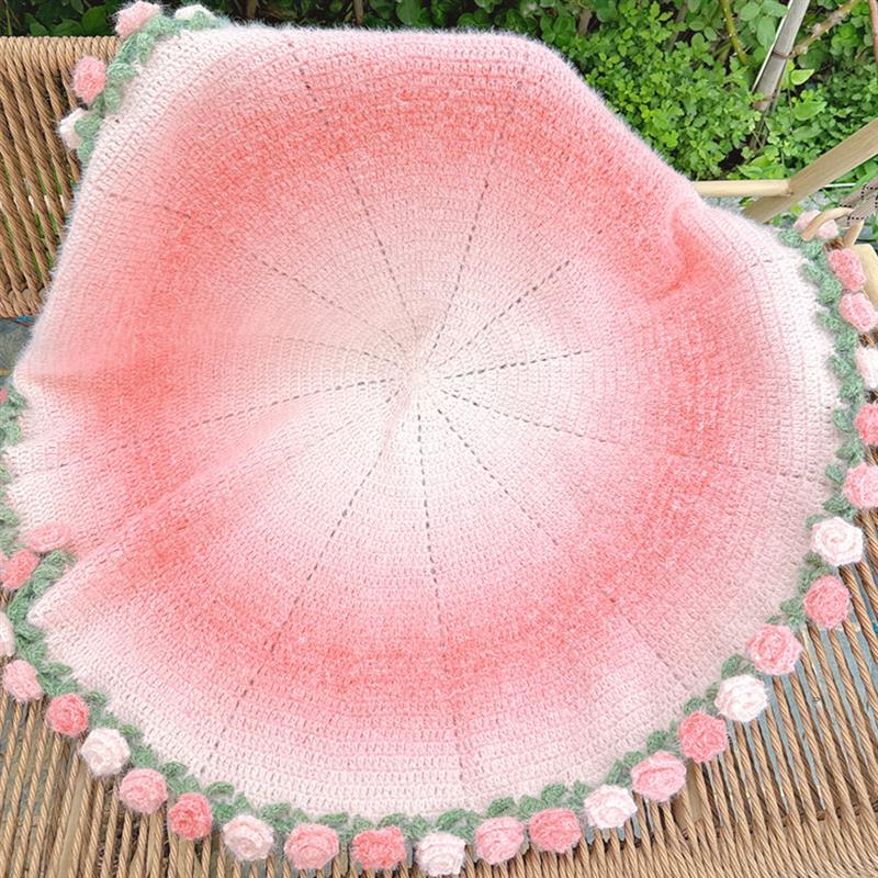 成品渐变玫瑰花花束毯子雪妃尔手工针织毛毯送女生闺蜜生日礼物