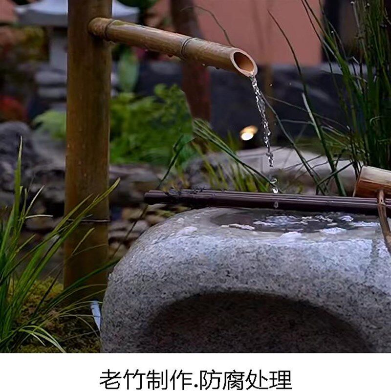 石槽流水鱼缸竹排造景循环竹子新中式养鱼户外阳台水泵防腐的摆件