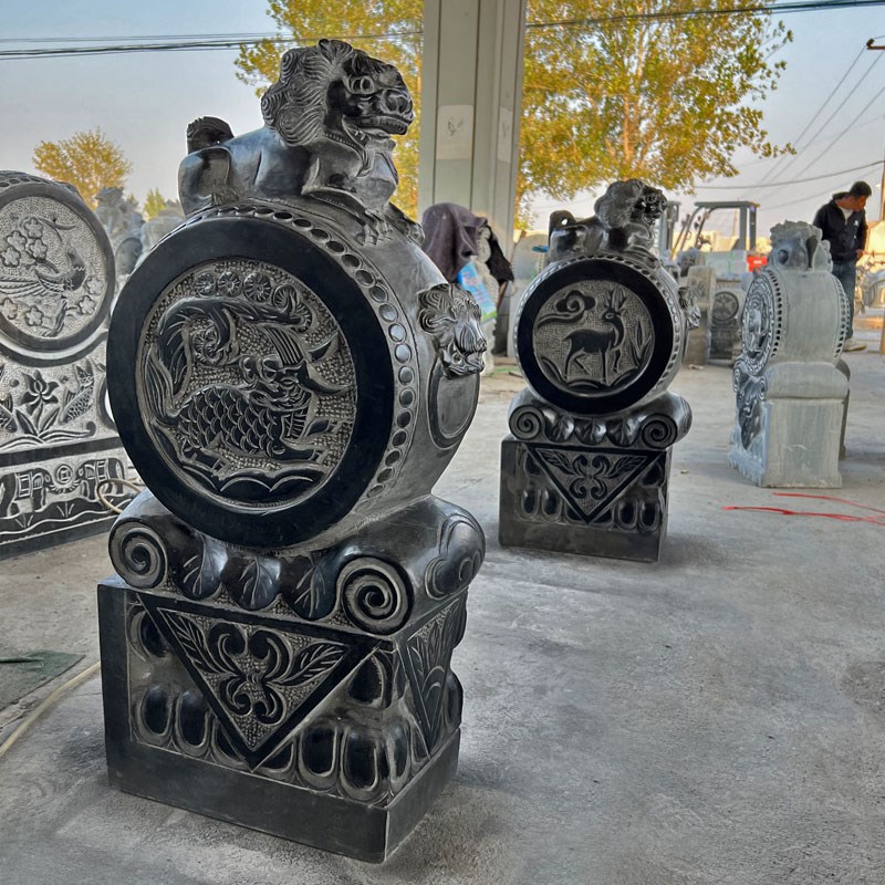 石雕门墩一对青石抱鼓石貔貅狮子象麒麟门口庭院中式石鼓门当