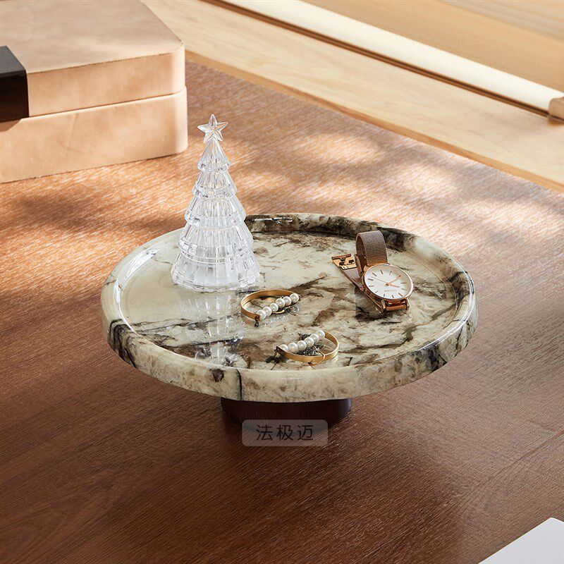 天然大理石高脚水果盘高级感香薰首饰托盘入户玄关收纳摆件置物架