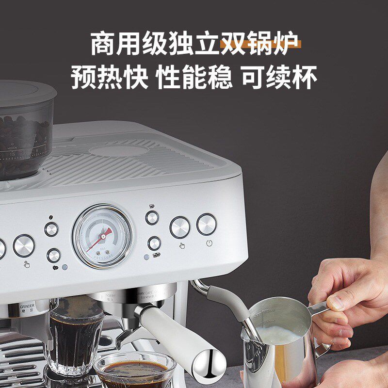 柏翠PE3899双锅炉意式全半自动咖啡机家用奶泡机研磨一体机商用