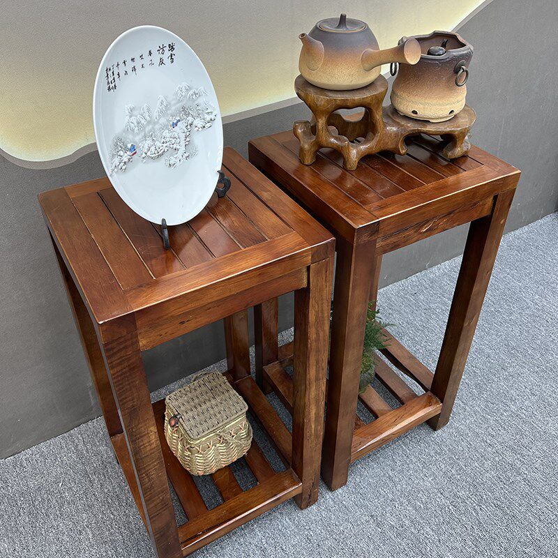 实木新中式仿古花架家用客厅盆景置物架落地花盘架老船木边角架子