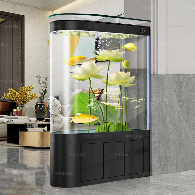 新款鱼缸屏风隔断客厅入户鞋柜子弹头水族箱小型一体家用玄关生态