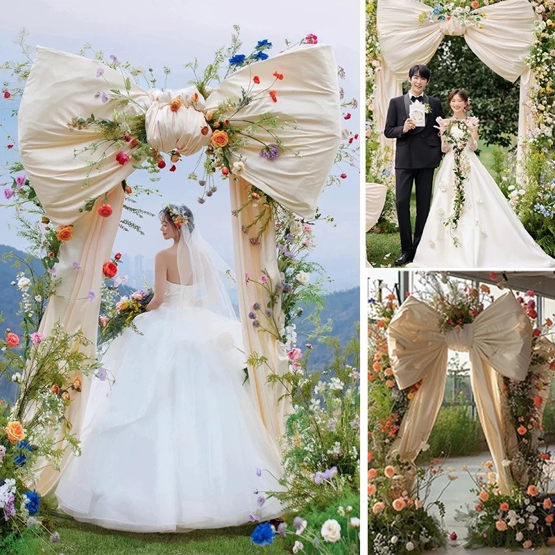 婚庆粉色巨型大蝴蝶结装饰丝绸缎布料婚礼婚房派对拍照摄影布置