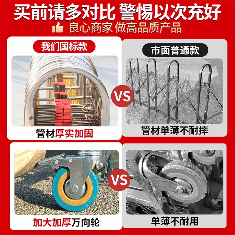 不锈钢手动伸缩门围栏移动幼儿园推拉门商场折叠栅栏门施工防护栏