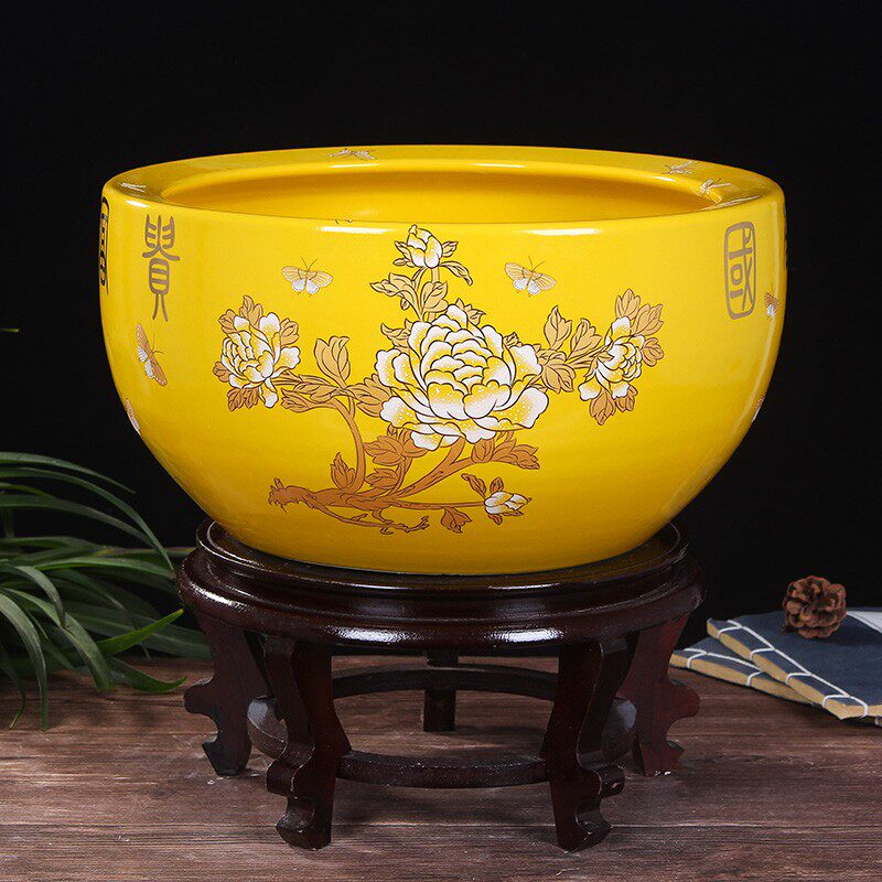精品陶瓷花盆大口径碗莲荷花盆超大号多肉绿植中国风园艺果树盆栽