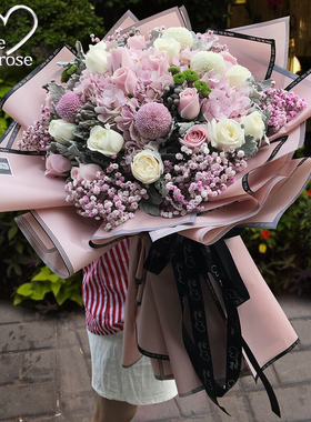 杭州鲜花速递同城玫瑰花绣球桔梗混搭花束爱人生日订花店送花上门