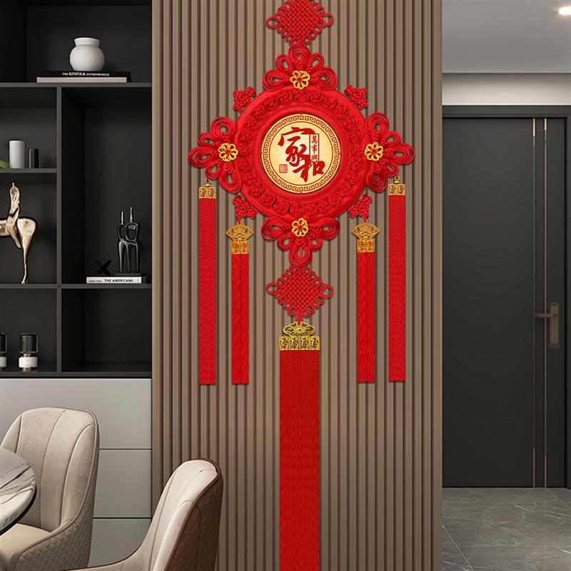 家字中国结挂件客厅大号玄关入户门高档桃木福字镇宅背景墙装饰品