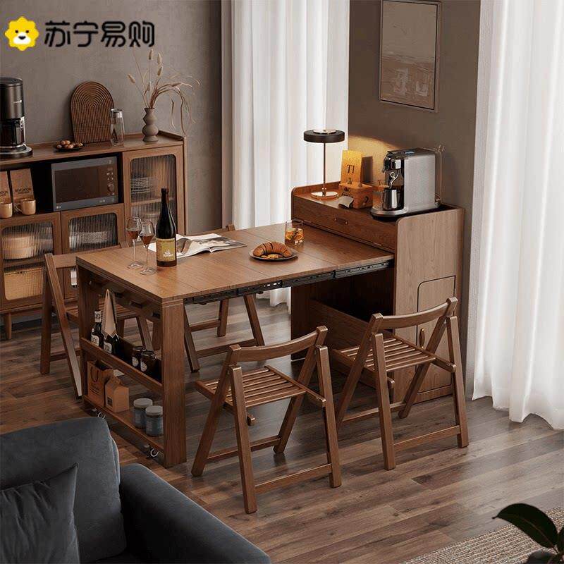 实木折叠餐桌餐柜一体家用小户型可伸缩抽拉餐桌椅隐形饭桌1910