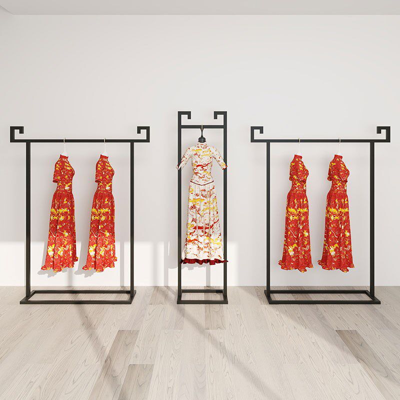 服装店展示架落地式挂衣杆女装汉服馆货架陈列道具铁艺秀禾服架子
