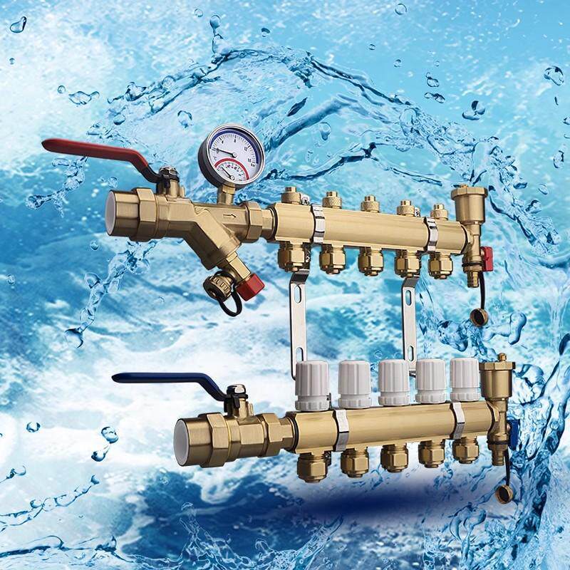 地暖分集水器家用恒温大流量铜分集水器智能分集水器套装款