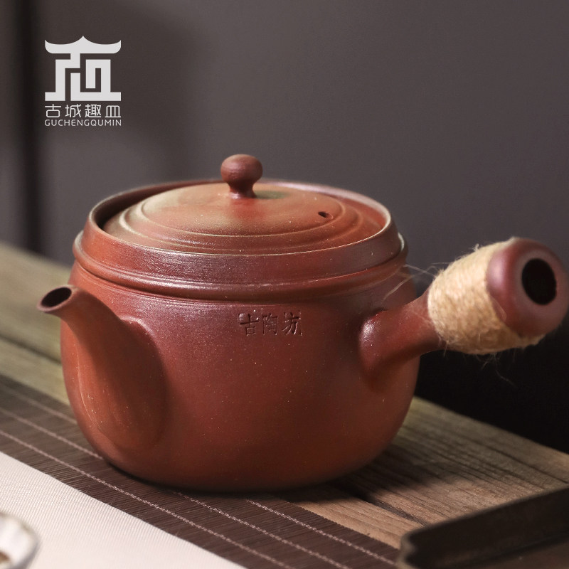 老岩泥煮茶养生烧水陶壶侧把大容量白普洱黑花茶壶办公室功夫茶具