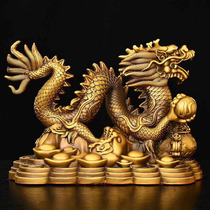 黄铜五爪金龙摆件 青龙吉祥物装饰品 新中式风格龙摆设 办公室桌