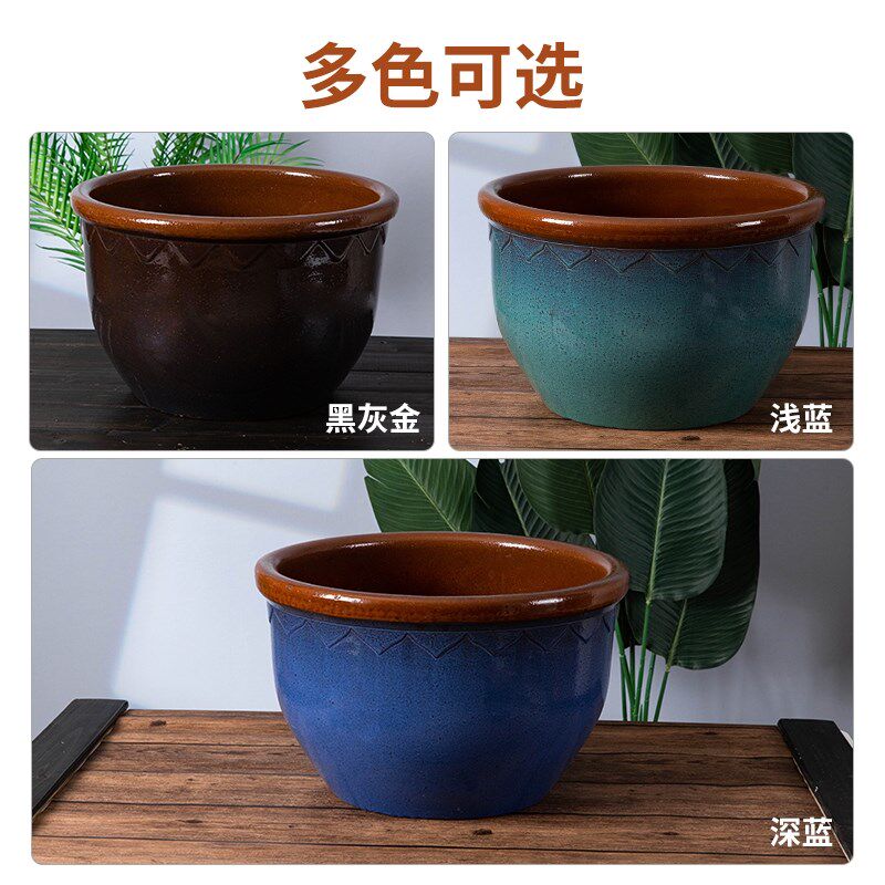 复古老式特大花盆庭院植物水培盆陶瓷养鱼缸无孔荷花缸睡莲盆特价