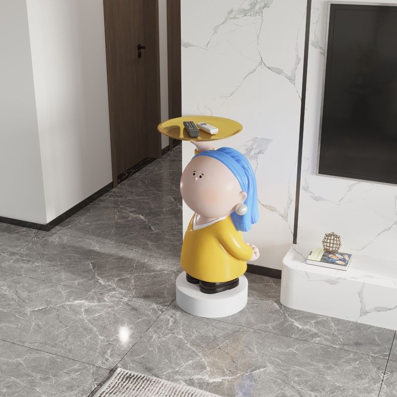 戴带珍珠耳环的少女客厅大型落地托盘新婚乔迁送礼物装饰品大摆件