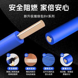 上上电线家用BV单芯硬线2.5国标铜芯4 6 10平方接地阻燃单股线缆