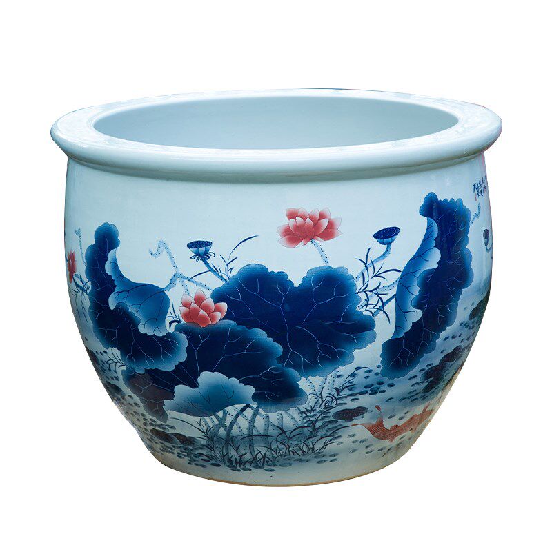 景德镇陶瓷大缸水族馆养鱼锦鲤缸庭院种树客厅荷花缸落地流水摆件