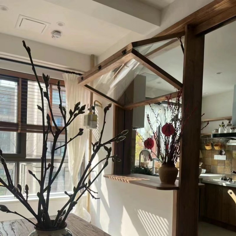 纯实木门窗定制 网红店铺原木风入户门左右折叠窗悬停上下推拉窗