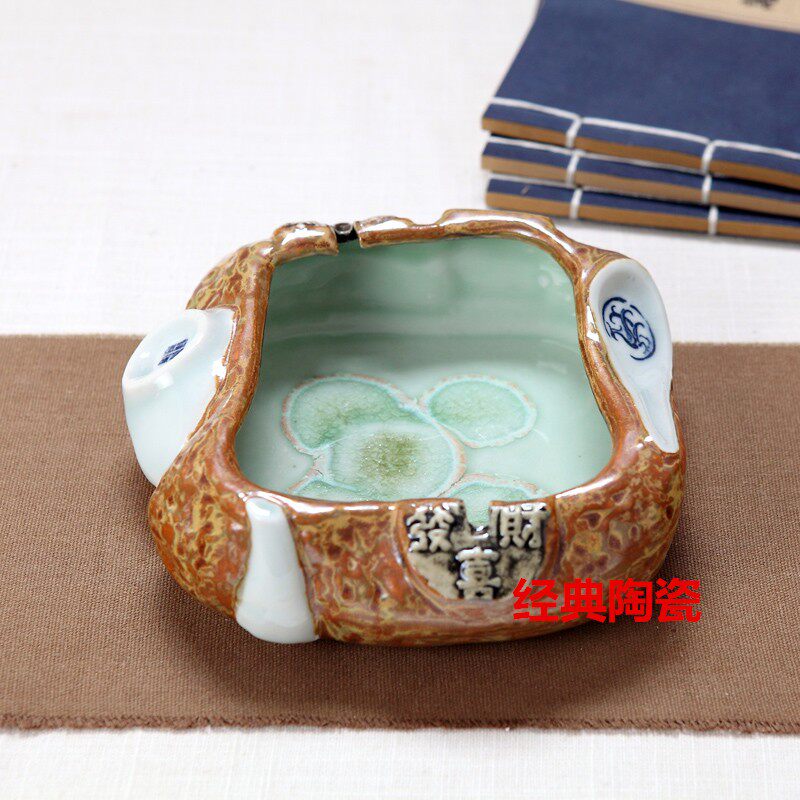 景德镇高温陶瓷窑变仿古烟灰缸 实用时尚个性摆件家用大号杂物缸