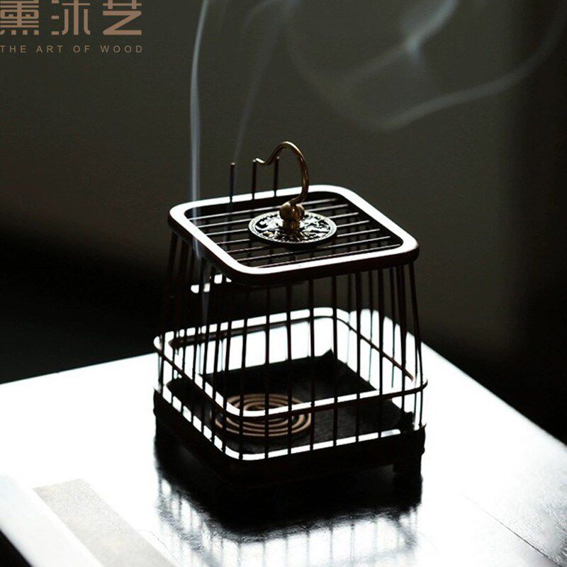 印度小叶紫檀蝈蝈笼子红木精工桌面摆件中式仿古工艺品盘香炉