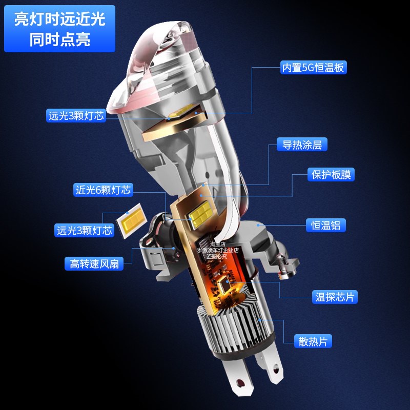 超亮汽车led大灯H7自带三光透镜h4远近光一体H11激光灯泡9005强光
