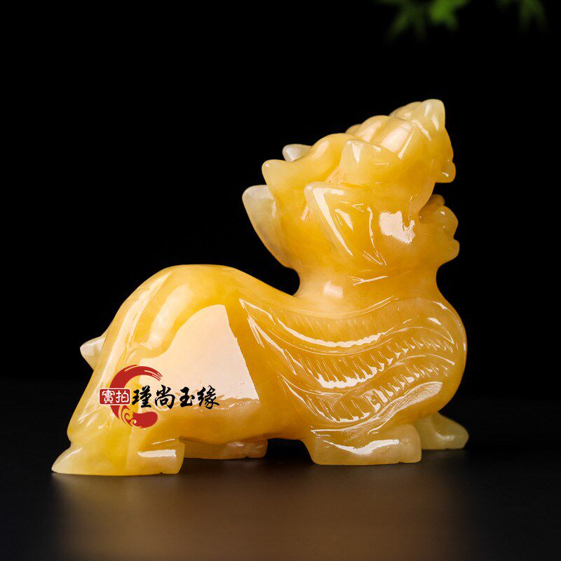 米黄玉貔貅招财摆件镇宅公母一对旺财装饰品家用天然玉石转运麒麟