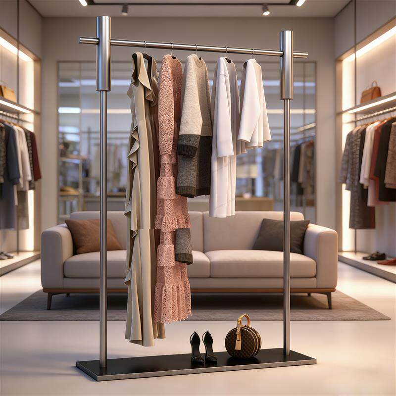 服装店展示架落地式不锈钢银色简约陈列架女装中岛货架男装挂衣架